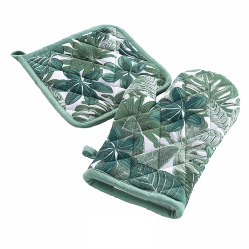 MACOSA U1731372 Backhandschuh & Topflappen Dschungel Grün Weiß rutschfest hitzebeständig Backofenhandschuh Küchenhelfer Topfhalter Küchenutensil Handschuh Küche MACOSA U1731372 Backhandschuh & Topflappen Dschungel Grün Weiß rutschfest hitzebeständig Backofenhandschuh Küchenhelfer Topfhalter Küchenutensil Handschuh Küche von MACOSA HOME