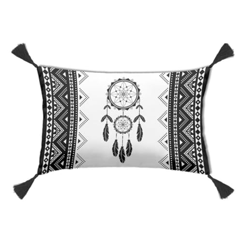 MACOSA U1751380_30_50 Deko-Kissen Schwarz Weiß Boho 30x50 cm mit Reißverschluss Baumwolle inkl. Füllung Sofakissen Zierkissen Deko Couchkissen Kissen modern Muster Traumfänger (30 x 50 cm) von MACOSA HOME