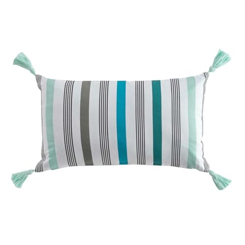 MACOSA U1751394 Kissen 30 x 50 cm Weiß Blau Grün Grau gestreift Quasten Baumwolle mit Reißverschluss inkl. Füllung Sofakissen modern Dekokissen Kissenbezug Zierkissen (30 x 50 cm) von MACOSA HOME