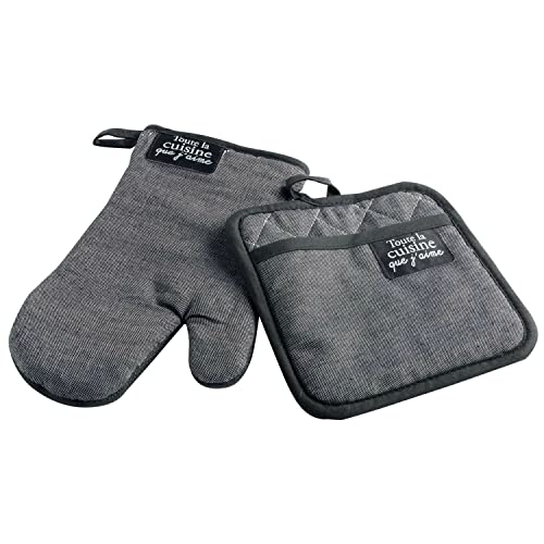 MACOSA U1756603 Backhandschuh & Topflappen schwarz grau rutschfest hitzebeständig Backofenhandschuh Küchenhelfer Topfhalter Küchenutensil Handschuh Küche von MACOSA HOME
