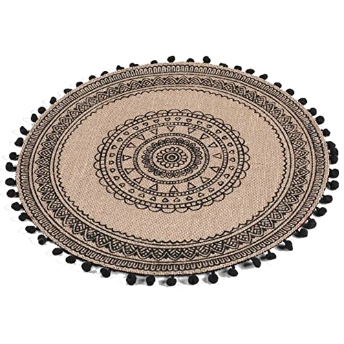 MACOSA U1790403_x4 Platzset 4 STK. Rund Beige Schwarz Jute Boho-Stil Platzmatten modern Tischset Tisch-Untersetzer Teller-Unterlage Platzdeckchen Tischmatte von MACOSA HOME