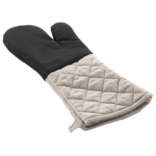 MACOSA U1790628 Backhandschuh Neopren Baumwolle Schwarz Beige rutschfest hitzebeständig Backofenhandschuh Küchenhelfer Topfhalter Küchenutensil Handschuh von MACOSA HOME