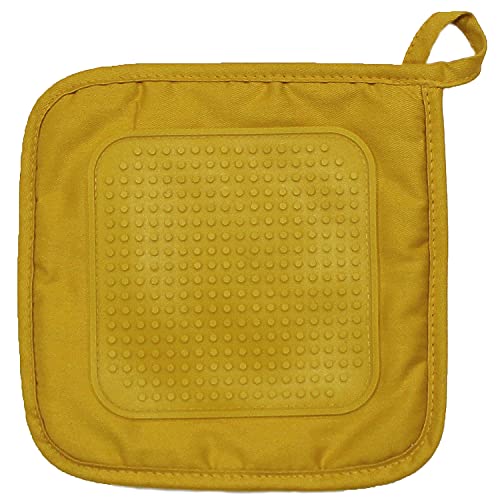 MACOSA UI17904 Topflappen Senfgelb gesteppt 19cm rutschfest hitzebeständig Baumwolle Küchenhelfer Topfhalter Küchenutensil Topflappen Küche Gelb von MACOSA HOME