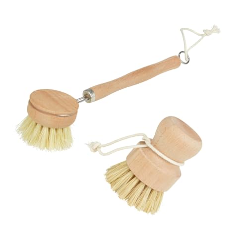 MACOSA UMEN347_UMEN349 Set Spülbürste und Gemüsebürste rund Natur Holz Buchenholz Sisal Reinigungsbürste Geschirrbürste Küchen Zubehör Topfbürste Schrubb-Bürste von MACOSA HOME