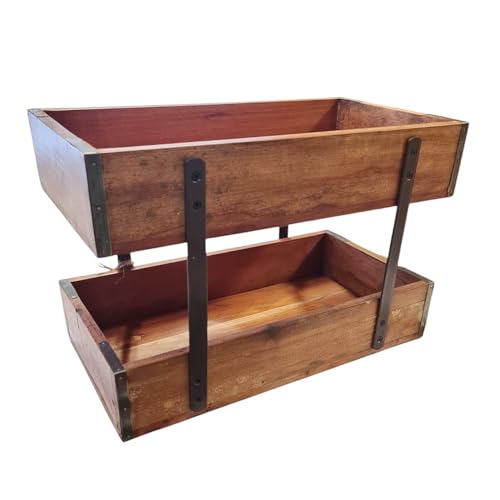 MACOSA VM060269 Etagere Holz Metall Braun 45 cm Dekoetagere Rustikal Servierständer Holzetagere Tischdekoration Aufbewahrung Dekoschale von MACOSA HOME