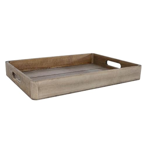 MACOSA VM060290 Holztablett Grau 36 cm Holz rechteckig mit Griffen Tablett Dekotablett Tisch-Dekoration Kerzenteller Servierplatte Obsttablett Wohn-Accessoire modern von MACOSA HOME