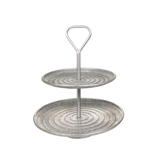 MACOSA VM060342 Etagere Metall rund Silber 38 x 42 cm Altsilber Servierständer Etagenständer Tiscdekoration Metalletagere Dekoschale von MACOSA HOME