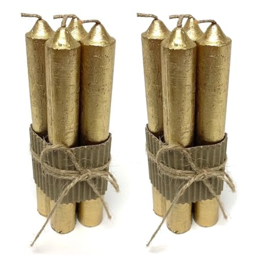 MACOSA VM090108_x2 Tafelkerzen Metallic Gold 8er Set 16 cm Wachskerzen Stabkerzen Tischkerzen Echtwachs-Kerze Dekokerzen Tischdekoration Deko Dekokerzen von MACOSA HOME