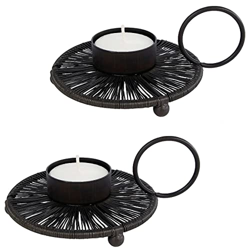 MACOSA VM09097_2X Kerzenhalter 2er Set Metall schwarz rund Teelichthalter mit Griff modernes Design Kerzenständer Draht Deko Tisch-Dekoration Teelicht Kerzen Halter MACOSA VM09097_2X Kerzenhalter 2er Set Metall schwarz rund Teelichthalter mit Griff modernes Design Kerzenständer Draht Deko Tisch-Dekoration Teelicht Kerzen Halter von MACOSA HOME