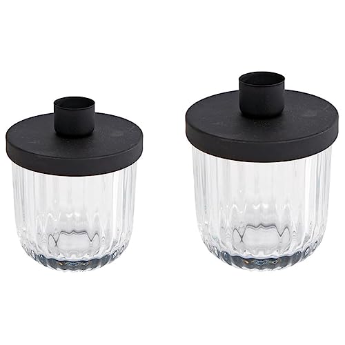 MACOSA VM091170_091171 Kerzenhalter 2er Set Glas Metall schwarz modern Deko Kerzenständer Tisch-Dekoration Kerzen-Halter Deko Kerzenleuchter Stabkerzenhalter von MACOSA HOME