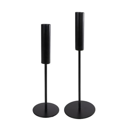 MACOSA VM0915 Kerzenständer 2er Set Metall schwarz 25 cm & 30 cm rund Kerzenhalter modern Deko Tisch-Dekoration Kerzen Halter Metallkerzenständer Dekokerzenhalter von MACOSA HOME