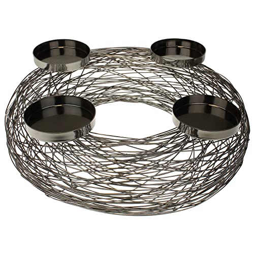 MACOSA WV50757 Adventskranz grau anthrazit Metall 37 cm modern Elegantes Adventsgesteck 4 Kerzenhalter Tisch-Dekoration Advent Weihnachtsdeko Metallkranz Drahtkranz von MACOSA HOME