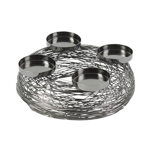 MACOSA WV50758 Adventskranz Schwarz Metall 28 cm modern Elegantes Adventsgesteck 4 Kerzenhalter Tisch-Dekoration Advent Weihnachtsdeko Metallkranz Drahtkranz von MACOSA HOME