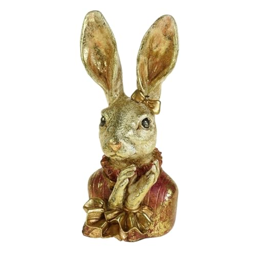 MACOSA WV52978 Osterhasen Büste Creme Gold Rot 23,5 cm Vintage Stil Skulptur Oster-Deko Figur Dekohase Hase Dekofigur Ostern Dekoration Osterschmuck Tischdeko (Creme Rot) von MACOSA HOME