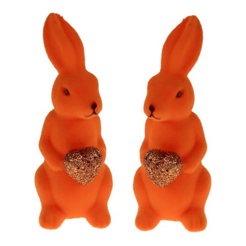 MACOSA WV55828_x2 Osterhasen 2er Set beflockt Orange 13 cm Kunststoff Dekohase Hase Oster-Deko Osterdekoration Figur Dekohase Dekofigur Ostern Dekoration Tischdeko (Orange) von MACOSA HOME