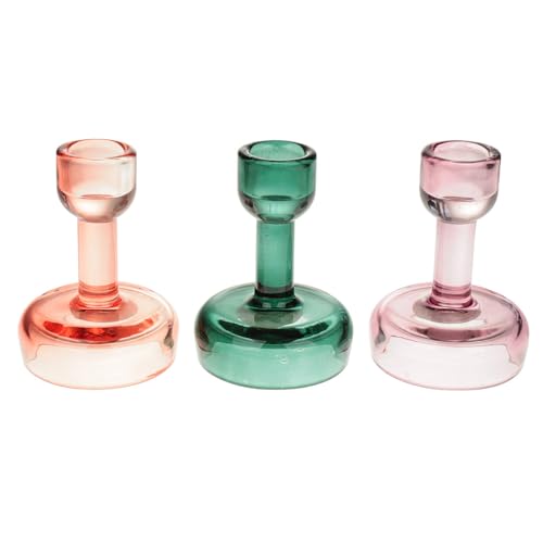 Macosa HO364145_x3 Kerzenhalter 3er Set Glas bunt 7 x 10 cm Glaskerzenhalter Stabkerzenhalter modern Frühlingsdekoration Dekoration Frühling Dekokerzenhalter Kerzenständer von MACOSA HOME
