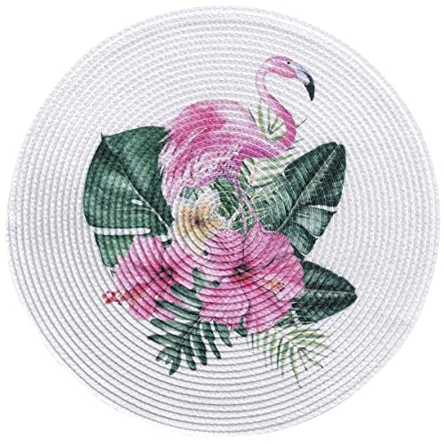 Macosa U1790516_x4 Tischset 4 STK. Flamingo Kunststoff 35 cm rund Platzsets abwischbar Tischdeko Tischmatte Platzmatte Tisch-Unterlage Tischset bunt Platzdeckchen von MACOSA HOME