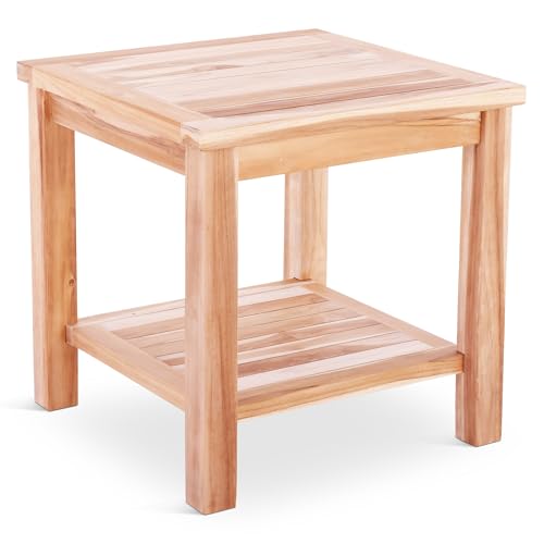 MACOShopde by MACO Möbel Beistelltisch aus massivem Teak Holz wetterfest für Garten Balkon und Terrasse – Quadratischer Holztisch 50 x 50 cm mit Ablagefach von MACOShopde by MACO Möbel