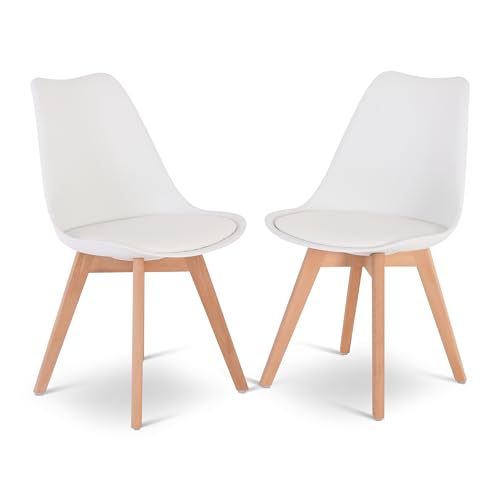 MACOShopde by MACO Möbel Raburg Esszimmerstuhl 2er-Set, Küchenstuhl im Set, Retro-Design, Belastbarkeit 120 kg, mit 4-Fuß-Gestell aus Holz in Natur, gepolstert, Nilo, Weiß von MACOShopde by MACO Möbel