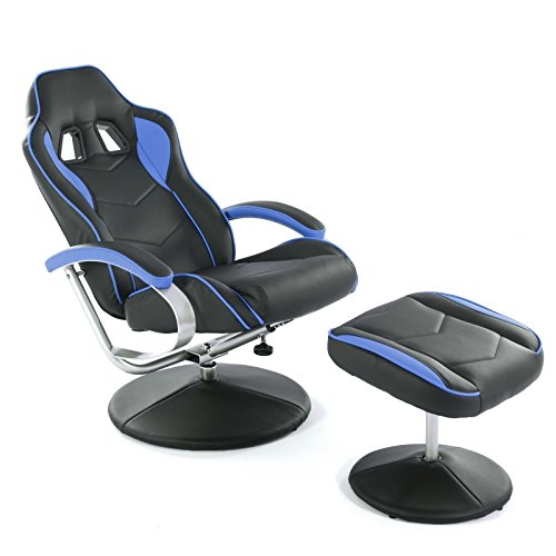 Raburg Gaming-Sessel DRIFT Sport, SCHWARZ-BLAU mit Hocker, Soft-Touch-Kunstleder, ergonomisch, Racing-Design, Bürostuhl, Streamingstuhl, Chefsessel, Relaxfunktion, 135° neigbar, 360°, bis 120 kg von MACOShopde by MACO Möbel