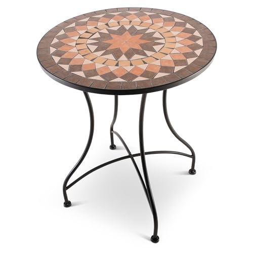 MACOShopde by MACO Möbel Raburg Mosaiktisch, 60 cm Ø, runder Gartentisch mit Mosaikmuster, Balkon- und Terrassentisch, mediterranes Flair, liebevolle Handarbeit, Mayla, Braun-Orange-Beige von MACOShopde by MACO Möbel