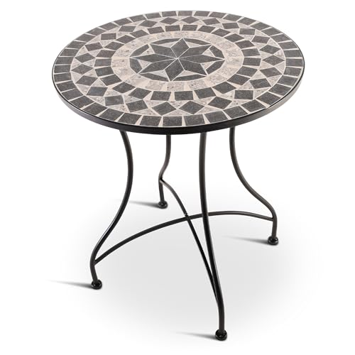 MACOShopde by MACO Möbel Raburg Mosaiktisch, 60 cm Ø, runder Gartentisch mit Mosaikmuster, Balkon- und Terrassentisch, mediterranes Flair, liebevolle Handarbeit, Mayla, Anthrazit-Grau-Beige von MACOShopde by MACO Möbel