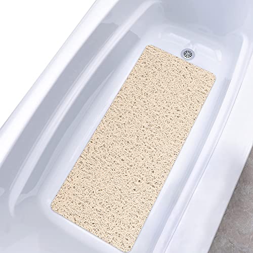 Badewannenmatte rutschfest Duschmatte, 40 * 100cm, Weich Komfort Sicherheits Badewannenmatte mit Ablauflöchern, PVC-Luffa Massage Duschmatten für Badewannen, Schnell trocknend (Beige) von MACUNIN