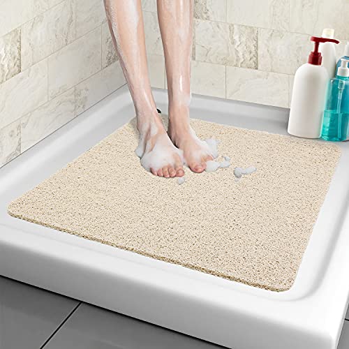 Duschmatte rutschfest, Weich Komfort Sicherheits Badewannenmatte mit Ablauflöchern, PVC-Luffa Massage Duschmatten für Nassbereiche, Schnell trocknend (Beige, 53x 53 cm) von MACUNIN