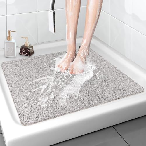 Duschmatte rutschfest 60 x 60 cm - Weich Komfort Sicherheits Badewannenmatte mit Ablauflöchern, PVC-Luffa Massage Antirutschmatte für Dusche, Schnell trocknend von MACUNIN