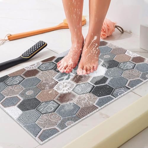 Duschmatte rutschfest 80x100 cm - Weich Komfort Sicherheits Badematte mit Ablauflöchern, PVC-Luffa Massage Antirutschmatte für Dusche, Schnell trocknend von MACUNIN
