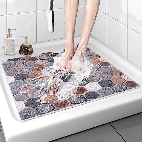 Duschmatte rutschfest 80x80 cm - Weich Komfort Badematte mit Ablauflöchern, PVC-Luffa Massage Antirutschmatte für die Dusche, Schnell trocknend von MACUNIN