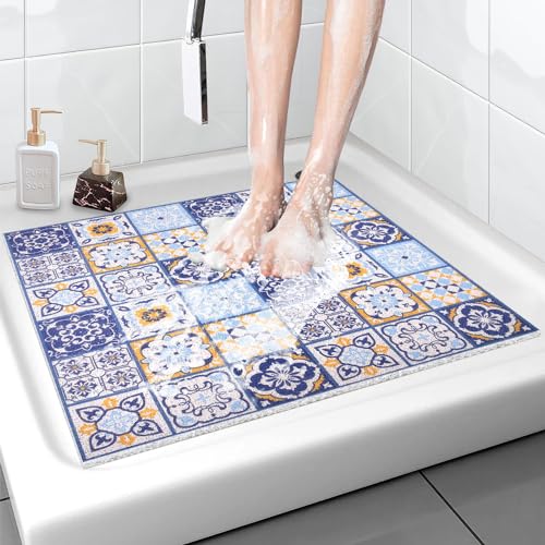 Duschmatte rutschfest 80x80 cm - Weich Komfort Badematte mit Ablauflöchern, PVC-Luffa Massage Antirutschmatte für die Dusche, Schnell trocknend von MACUNIN