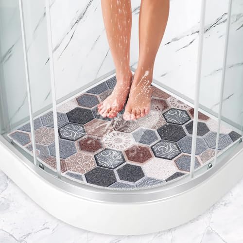 Eck Duschmatte rutschfest 70x70 cm - Weich Komfort Badematte mit Ablauflöchern, PVC-Luffa Massage Antirutschmatte für Dusche, Duscheinlage rutschfest Schnell trocknend von MACUNIN