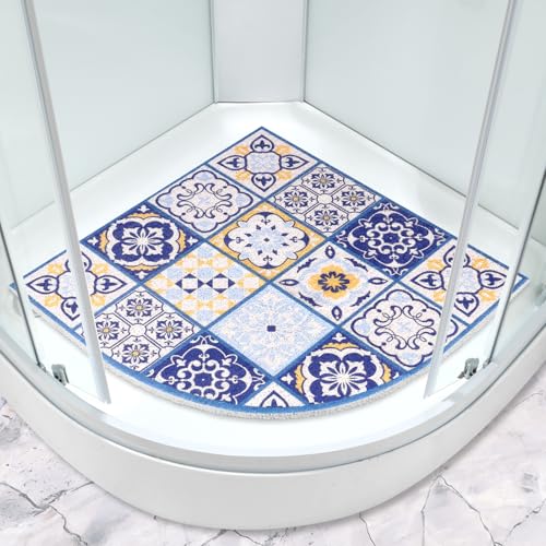Eckbadematte 70 x 70 cm: großer Sektor Luffa, rutschfest, Anti-Schimmel, für Innendusche, weiche Textur mit Abflusslöchern, Quadrant-Badezimmer-Massagematte für Nassbereich, begehbare Duschwanne von MACUNIN