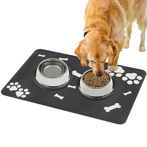 Hundefuttermatte, 40,6 x 61 cm, saugfähige Haustier-Futtermatte für Katzen und Hunde, Hundefutter und Wassernäpfe, rutschfeste Katzenstreu-Matte, Haustier-Tischset, Futtertablet-Kissen für Katzen und von MACUNIN