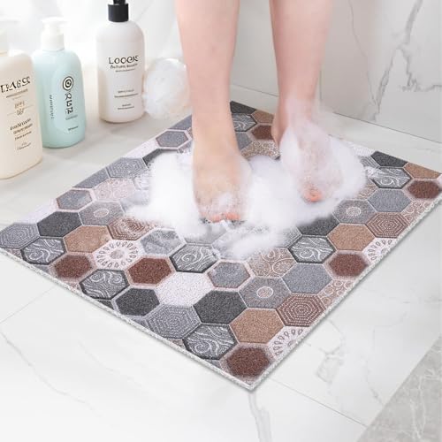 Quadratische Duschmatte, 60x60 cm, rutschfest, Anti-Schimmel-Badematte für Innendusche, Luffa-Duschmatte für Badezimmer, weiche Massagematte für Nassbereiche, zuschneidbar, schnell trocknend Quadratische Duschmatte, 60x60 cm, rutschfest, Anti-Schimmel-Badematte für Innendusche, Luffa-Duschmatte für Badezimmer, weiche Massagematte für Nassbereiche, zuschneidbar, schnell trocknend von MACUNIN