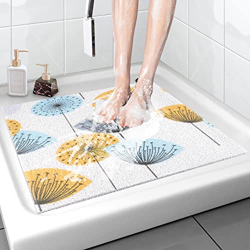 Sicherheits Duschmatte rutschfest, 60 * 60cm, Weich Komfort Badematte mit Ablauflöchern, PVC-Luffa Massage Duschmatten für Nassbereiche, Schnell trocknend (Quadrat Löwenzahn - 60 x 60 cm) von MACUNIN