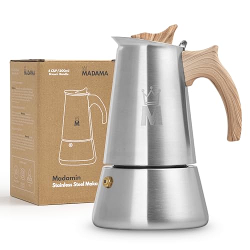 MADAMA -Edelstahl Espressokocher Induktion Kaffeemaschine Mokkakanne - Italienischer Kaffeemaschine für alle Herdarten - 4 Tassen - 200ml von MADAMA