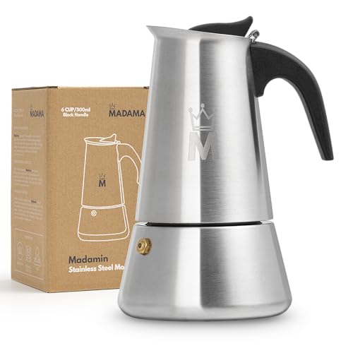 MADAMA -Edelstahl Espressokocher Induktion Kaffeemaschine Mokkakanne - Italienischer Kaffeemaschine für alle Herdarten - 6 Tassen - 300ml von MADAMA