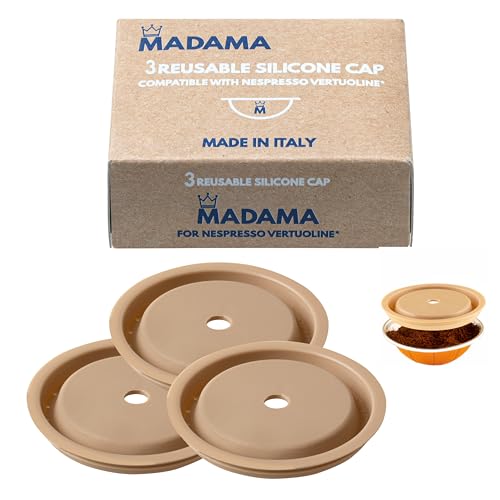 Madama - Wiederverwendbare Kappe für Nespresso Vertuo und VertuoLine Kapseln, nachfüllbar und kompatibel. Silikon in Lebensmittelqualität. 100% Made in Italy. Packung mit 3 Kappen. Madama - Wiederverwendbare Kappe für Nespresso Vertuo und VertuoLine Kapseln, nachfüllbar und kompatibel. Silikon in Lebensmittelqualität. 100% Made in Italy. Packung mit 3 Kappen. von MADAMA