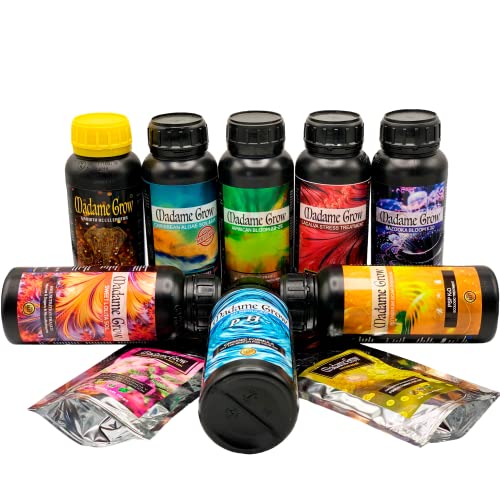 Indoor Growing KIT - PLATINUM 500 - Pack 10 organische Düngemittel - Wachstum, Blüte, Schutz, pH-Kontrolle - Kompletter Zyklus Ihrer Indoor 420 Pflanze (8x500ml + 50gr + 30gr) von MADAME GROW