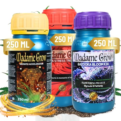 MADAME GROW Dünger 420 grüne Pflanzen - Dünger für grüne Pflanzen - Flüssigdünger für Pflanzen -Universaldünger für Wachstum -Dünger für die Blüte von Pflanzen -Aromatische Früchte(KIT KAMALA 3x250ml) von MADAME GROW