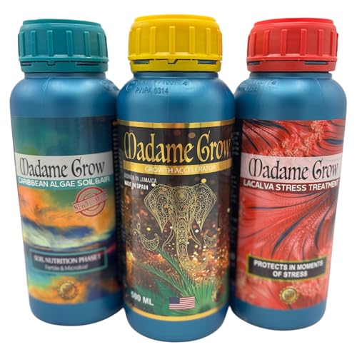 MADAME GROW Savanna Kit 3 x 500 ml, Accelerator + Lacalva + Caribbean, Pflanzendünger, Pflanzendünger, Algendünger, Blühdünger, Ernährung und Energie von MADAME GROW