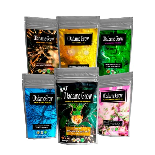 SIX PACK POWDER - BIO-Düngepulver, wasserlöslich, therapeutische Pflanzen - Guano, Wachstum, Blüte, Energie und Organisation (500+3x100+50+30 g) von MADAME GROW