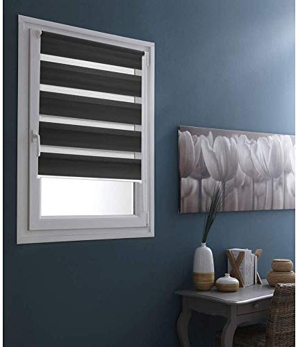 MADECOSTORE Easy Doppellagiger Rollo Kohlengrau - B65 x H90cm - Duo Rollo - Mit oder ohne Bohren, GF7996065090, b65 x h90cm (gewebe b61cm) von MADECOSTORE