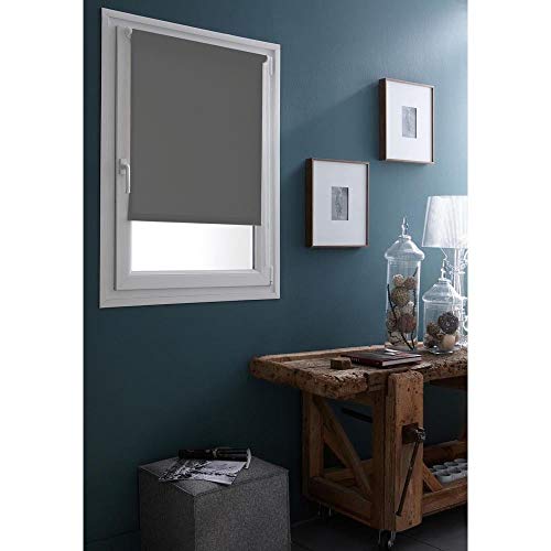 MADECOSTORE Easy Verdunkelung Rollo Einfaches Gewebe Kohlengrau - B60 x H185cm - Mit oder ohne Bohren von MADECOSTORE