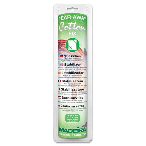 Madeira Tear Away Cotton Fix Stickvlies Selbstklebend,30 cm x 3m,Weiß, Weiss von MADEIRA
