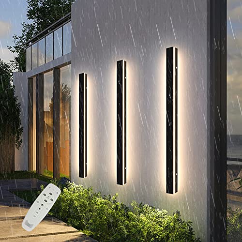 3 Color Dimmbar Lange Wandleuchte Aussen Villa Wandleuchte - Schwarze Moderne LED Wandleuchte Lang Wasserdicht Ip65 für Gärten Terrassen, Innen wandleuchte, mit Fernbedienung (60cm 19W 2 Pack ) von MADHEHAO