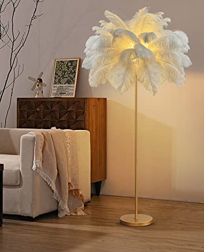 MADHEHAO Upgrade Straußenfeder-Stehlampe, Moderne Stehlampe in 3 Farben dimmbar mit Fußschalter, Fransenlampe, goldene Feder-Stehlampe, Lampenkörper aus 100% Kupfer, Stehlampe für Esszimmer (White) MADHEHAO Upgrade Straußenfeder-Stehlampe, Moderne Stehlampe in 3 Farben dimmbar mit Fußschalter, Fransenlampe, goldene Feder-Stehlampe, Lampenkörper aus 100% Kupfer, Stehlampe für Esszimmer (White) von MADHEHAO