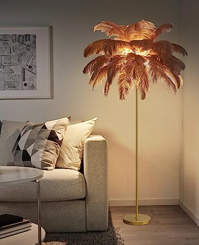 MADHEHAO Upgrade Straußenfeder-Stehlampe, Moderne Stehlampe in 3 Farben dimmbar mit Fußschalter, Fransenlampe, goldene Feder-Stehlampe, Lampenkörper aus 100% Kupfer, Stehlampe für Esszimmer (Brown) MADHEHAO Upgrade Straußenfeder-Stehlampe, Moderne Stehlampe in 3 Farben dimmbar mit Fußschalter, Fransenlampe, goldene Feder-Stehlampe, Lampenkörper aus 100% Kupfer, Stehlampe für Esszimmer (Brown) von MADHEHAO